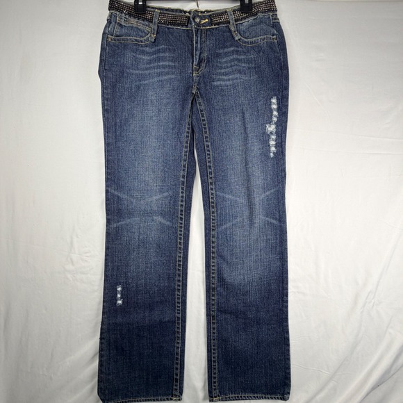 Luxirie by LRG Womens Straight Leg Distressed Rhinestone Embellished Size 30